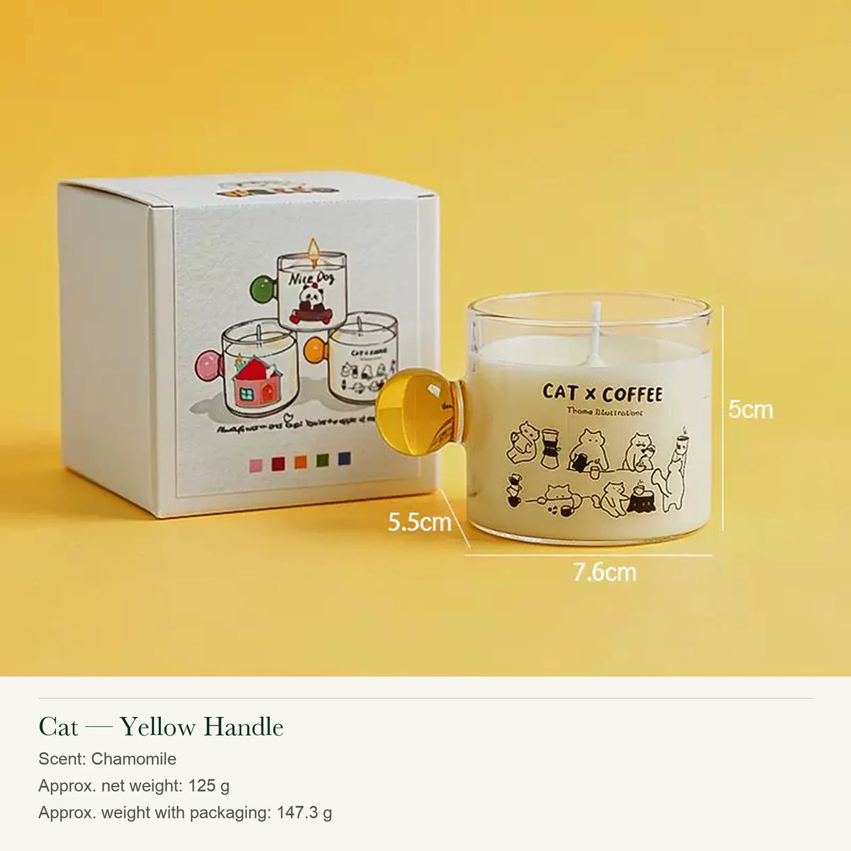 Illustrated Glass Scented Candle with Colorful Round Handle