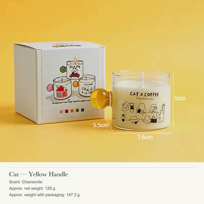 Illustrated Glass Scented Candle with Colorful Round Handle