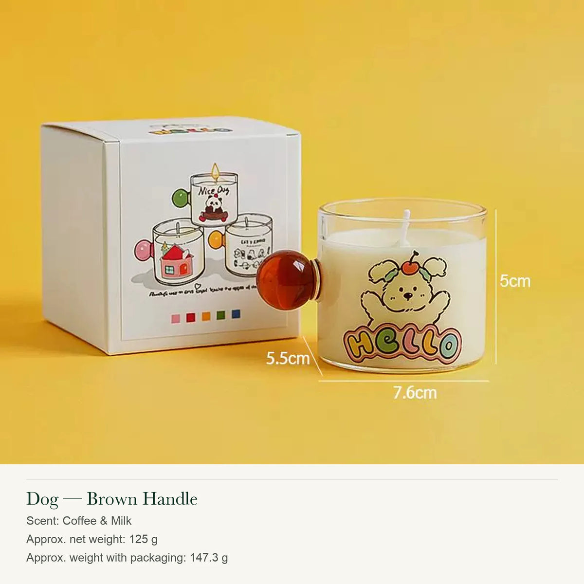 Illustrated Glass Scented Candle with Colorful Round Handle