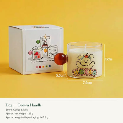 Illustrated Glass Scented Candle with Colorful Round Handle