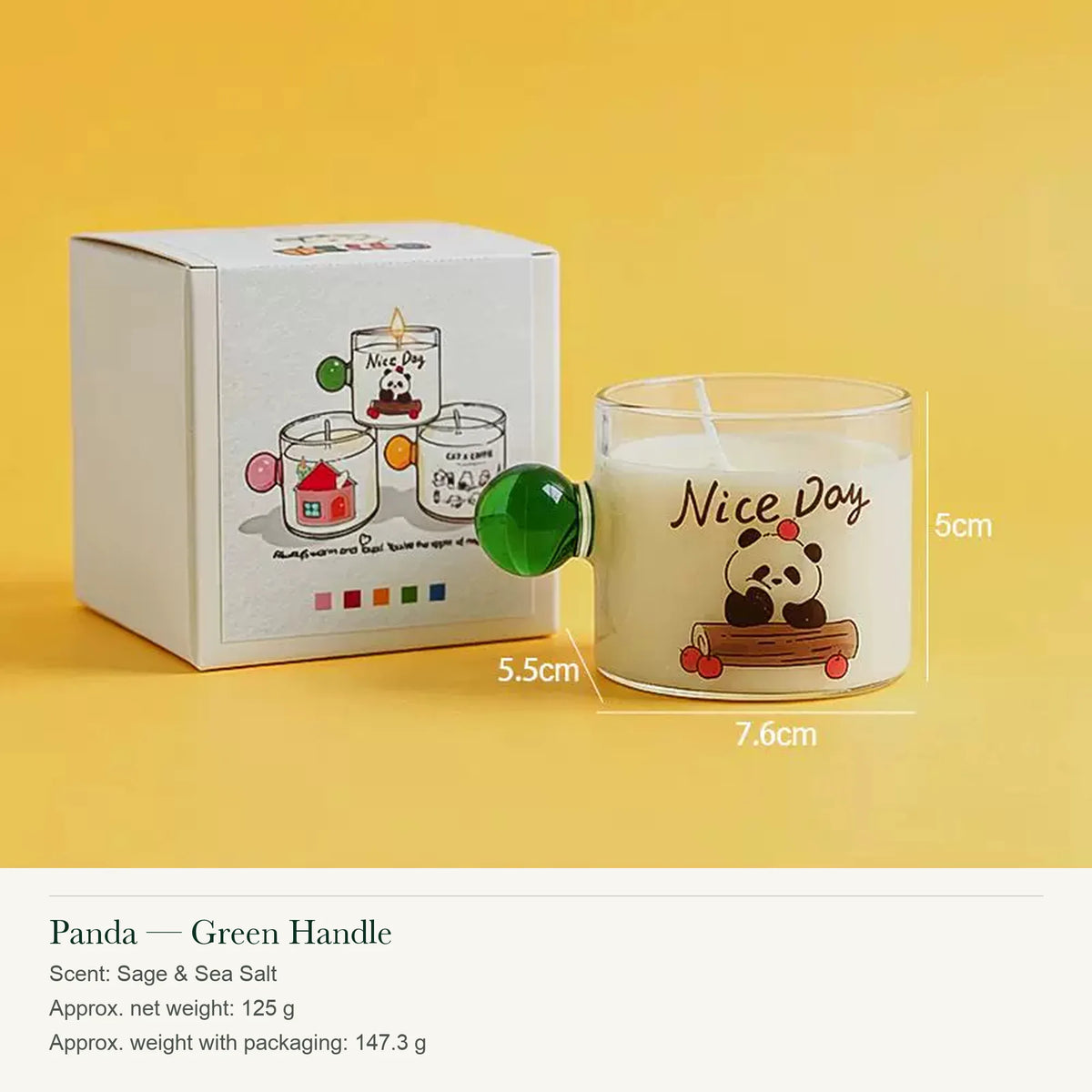 Illustrated Glass Scented Candle with Colorful Round Handle