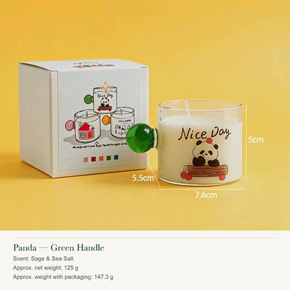 Illustrated Glass Scented Candle with Colorful Round Handle