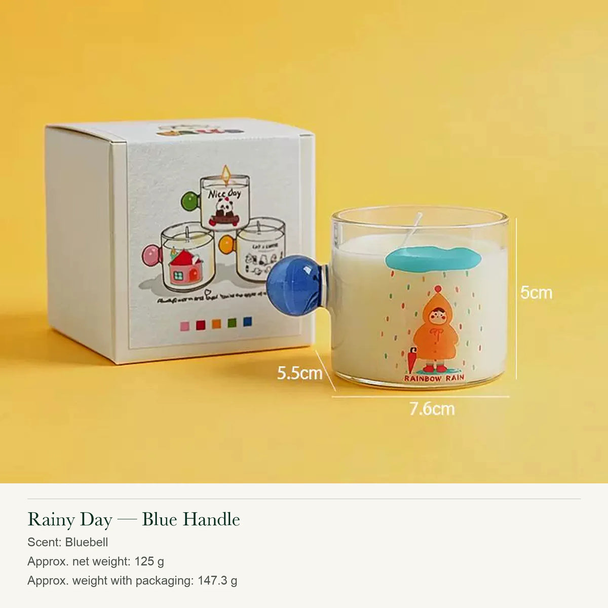 Illustrated Glass Scented Candle with Colorful Round Handle