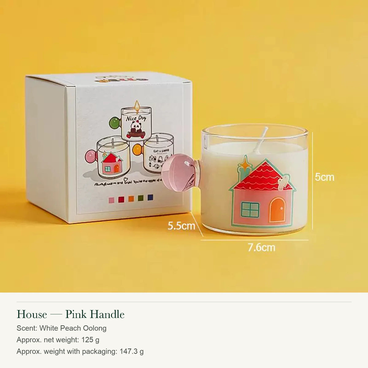 Illustrated Glass Scented Candle with Colorful Round Handle